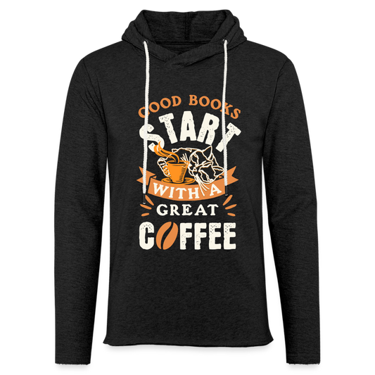 A Good Books Start With A Great CoffeeUnisex Lightweight Terry Hoodie - charcoal grey