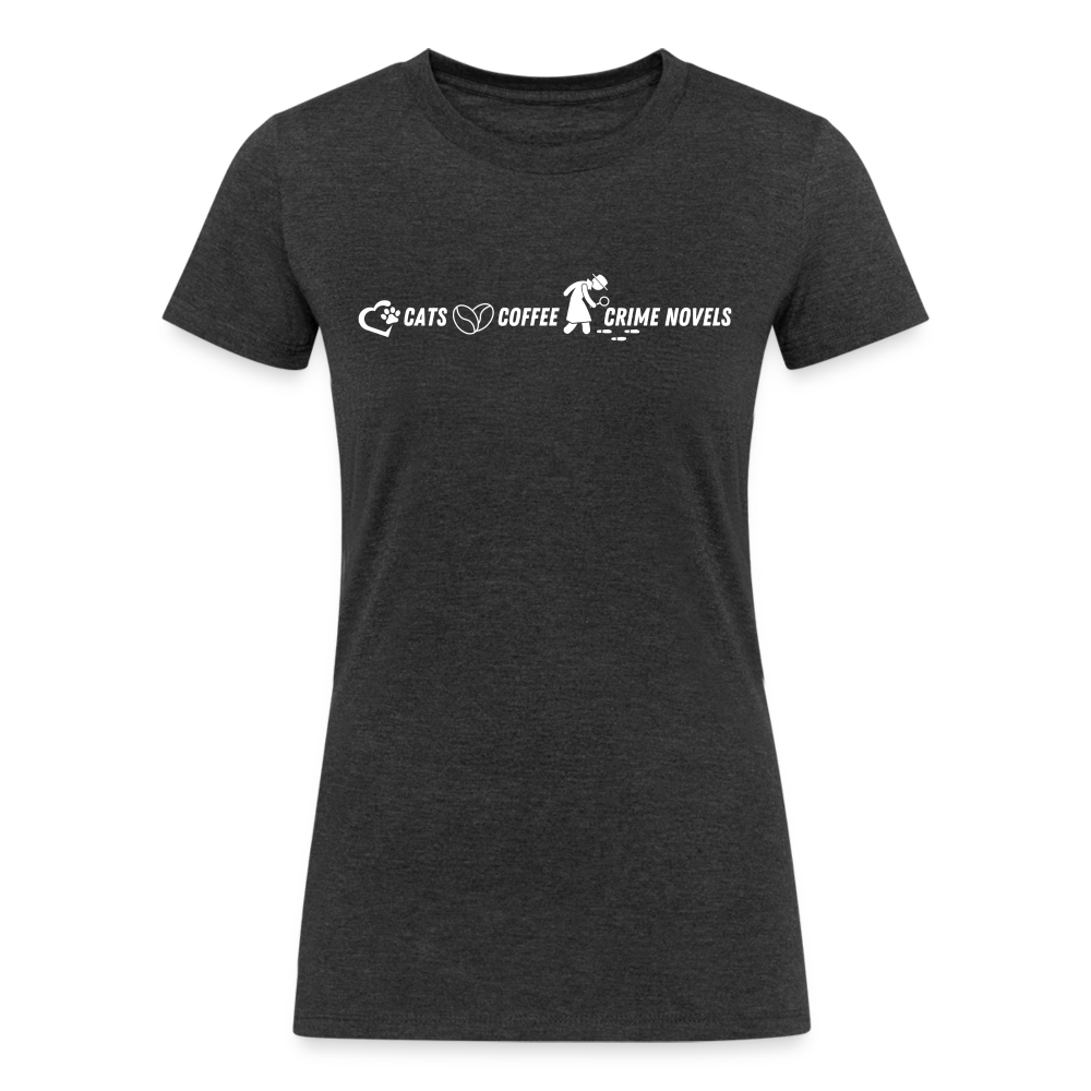 Women's Tri-Blend Organic T-Shirt Cats Coffee and Crime Novels - heather black