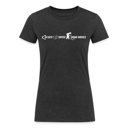 Women's Tri-Blend Organic T-Shirt Cats Coffee and Crime Novels - heather black