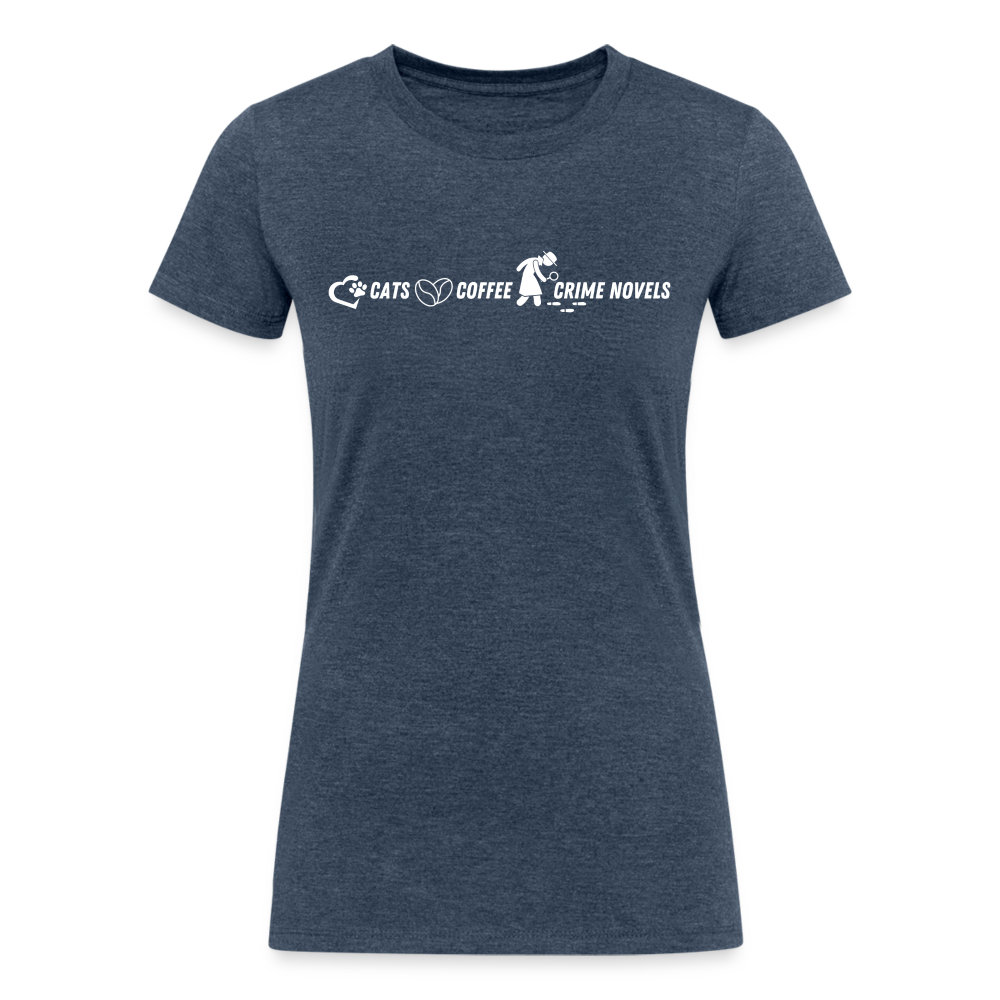 Women's Tri-Blend Organic T-Shirt Cats Coffee and Crime Novels - heather navy