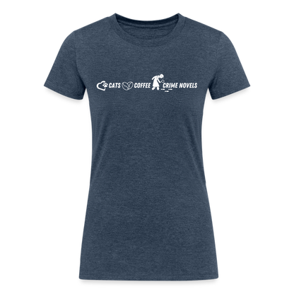 Women's Tri-Blend Organic T-Shirt Cats Coffee and Crime Novels - heather navy