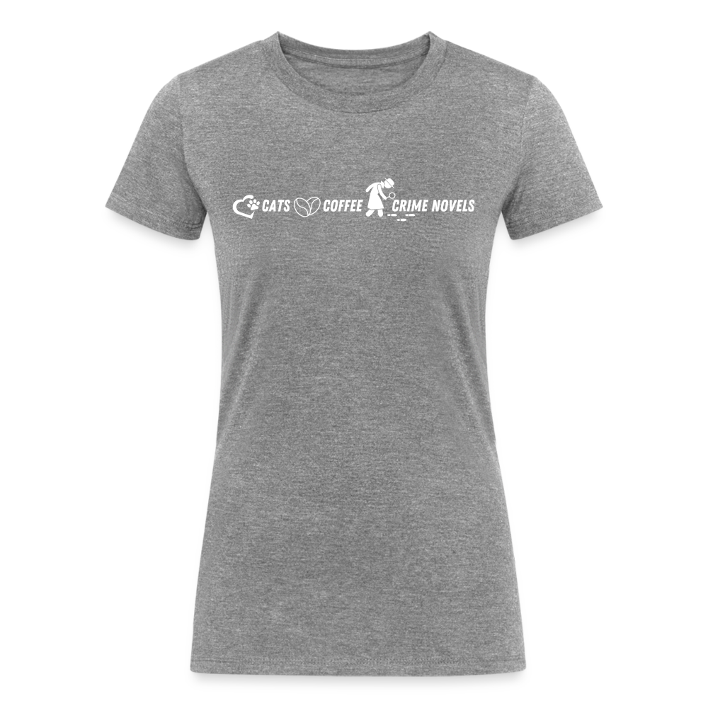 Women's Tri-Blend Organic T-Shirt Cats Coffee and Crime Novels - heather gray