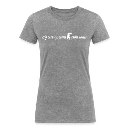 Women's Tri-Blend Organic T-Shirt Cats Coffee and Crime Novels - heather gray