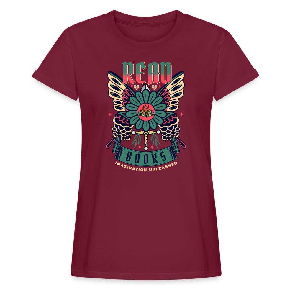 Women's Relaxed Fit T-Shirt 1191 REad Books - burgundy