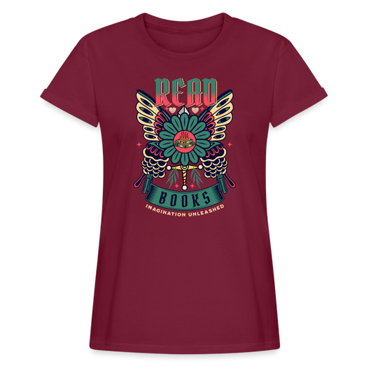 Women's Relaxed Fit T-Shirt 1191 REad Books - burgundy